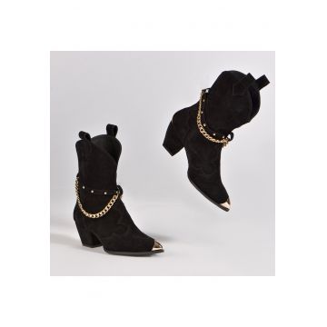 Ciocate Bushra Piele Intoarsa Neagra cu Accesorii Aurii