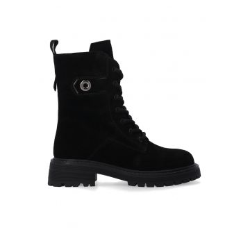 Cizme de dama worker din piele intoarsa neagra MARIME