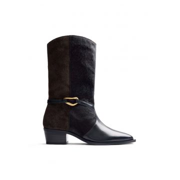 Cizme din piele cu toc masiv