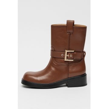 Cizme mid-calf cu toc masiv