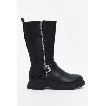 Cizme mid-calf de piele ecologica cu fermoar