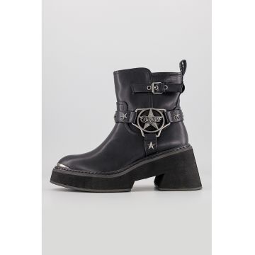 Ghete biker de piele ecologica cu toc masiv Bull Star