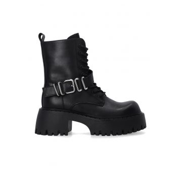 Ghete de lucru cu platforma - din piele neagra - pentru femei