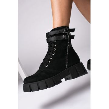 Ghete Selina Piele Naturala Intoarsa si neteda accesoriu fermoar metalic