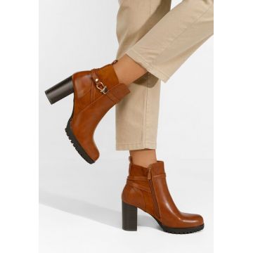 Botine cu toc gros Aleshia camel