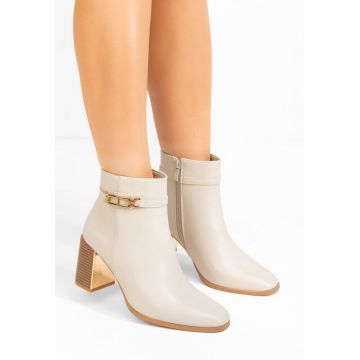 Botine cu toc gros Arletta bej