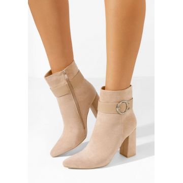 Botine cu toc gros Avis bej