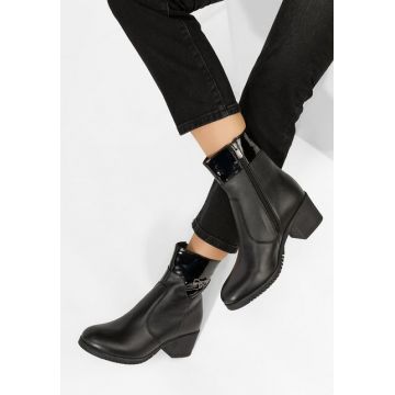 Botine cu toc gros Clarice negre