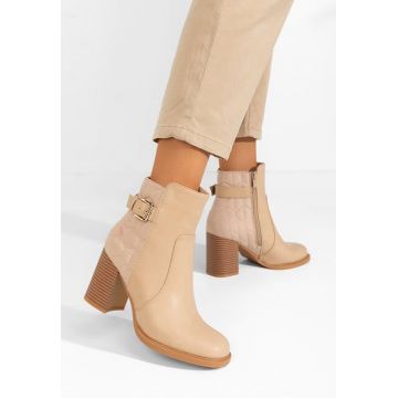 Botine cu toc gros Claudette bej
