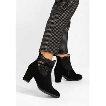 Botine cu toc gros Corava negre Botine cu toc gros Corava negre