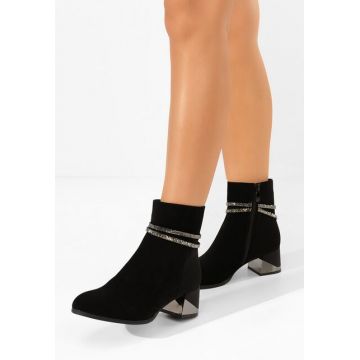 Botine cu toc gros Floravia negre