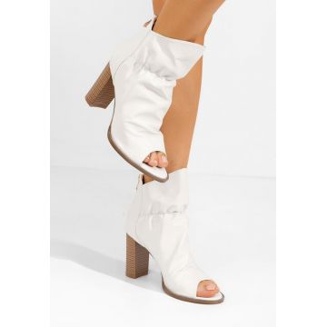 Botine cu toc gros Jeanelle albe