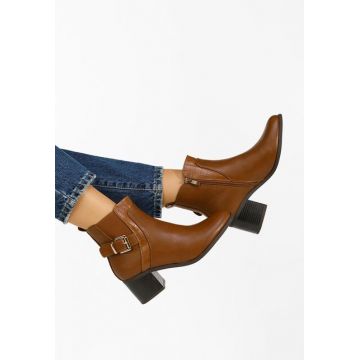 Botine cu toc gros Jessenia camel