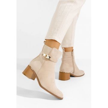 Botine cu toc gros Jessica bej
