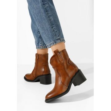 Botine cu toc gros Katyana camel