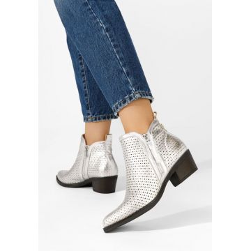 Botine cu toc gros Larivinne argintii