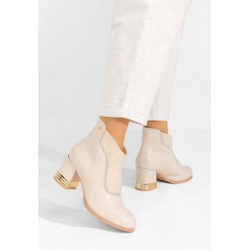 Botine cu toc gros Mirtha bej