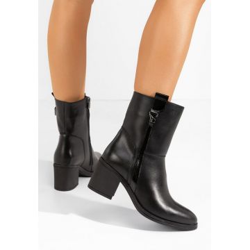 Botine cu toc gros Pamala negre
