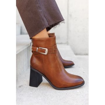 Botine cu toc gros Reica camel