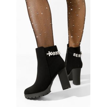 Botine cu toc gros Sallie negre Botine cu toc gros Sallie negre