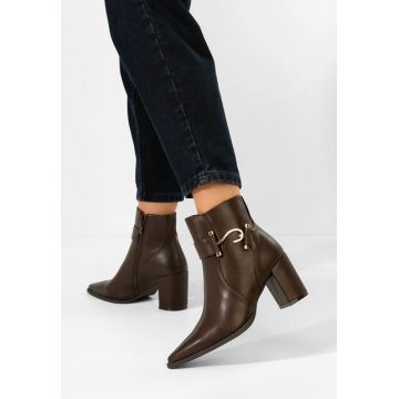 Botine cu toc gros Savira maro