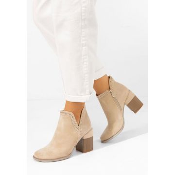 Botine cu toc gros Traicy bej