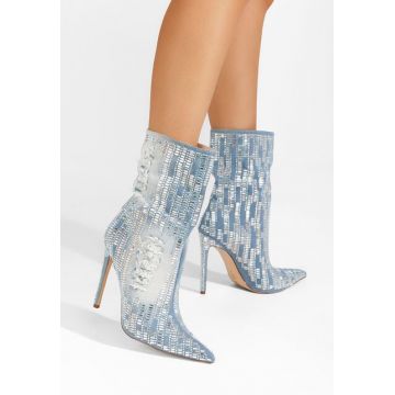 Botine cu toc subtire Lasonya denim