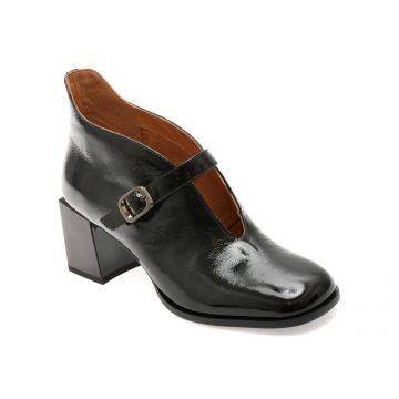 Botine elegante EPICA negre, E227, din piele naturala lacuita
