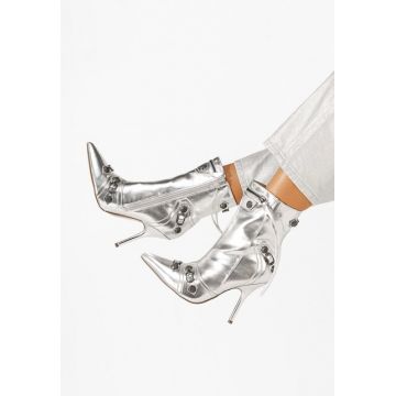 Botine stiletto Supreme argintii
