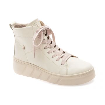 Ghete RIEKER albe, W2661, din piele naturala