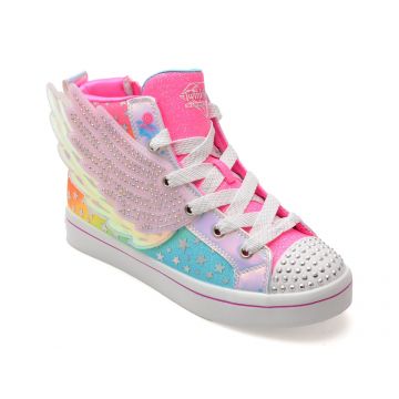 Ghete SKECHERS roz, TWI-LITES 2.0, din piele ecologica