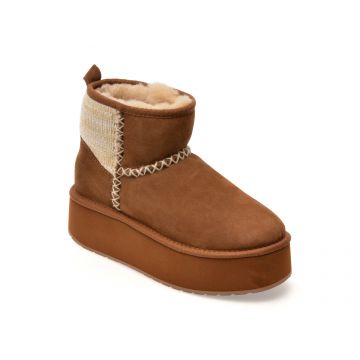 Ghete EMU maro, STINGER KNIT FLATFORM, din piele intoarsa
