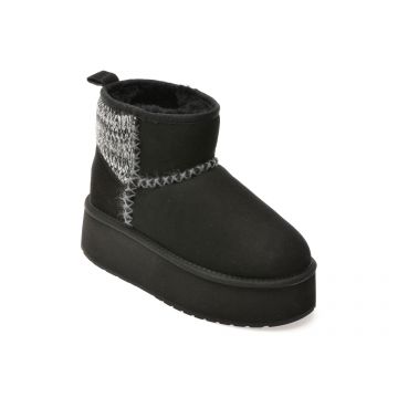 Ghete EMU negre, STINGER KNIT FLATFORM, din piele intoarsa