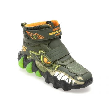 Ghete SKECHERS kaki, SKECH-O-SAURUS LIGHTS 2.0, din piele ecologica