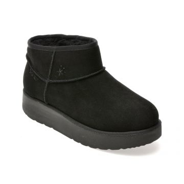 Ghete SKECHERS negre, KEEP COZY, din piele intoarsa