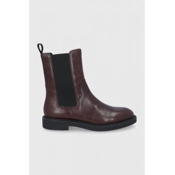 Vagabond Shoemakers Ghete Chelsea de piele femei, culoarea maro, cu toc plat