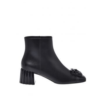 Botine din piele cu toc masiv