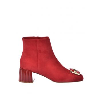 Botine din piele intoarsa cu toc masiv