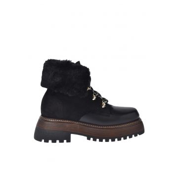 Botine din piele si piele intoarsa cu captuseala din blana sintetica