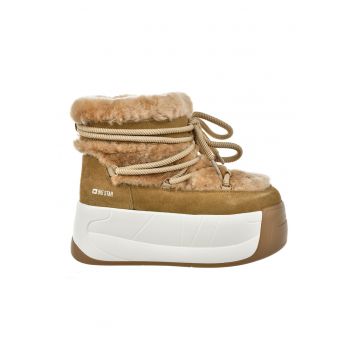 Ghete flatform cu garnitura din piele intoarsa