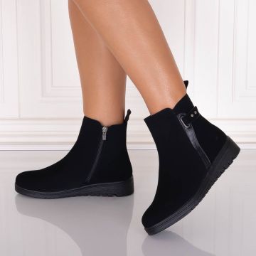 Ghete Dama Imblanite Negre din Piele Ecologica Intoarsa Midna