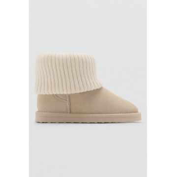 Ghete slip-on din piele intoarsa cu detaliu tricotat