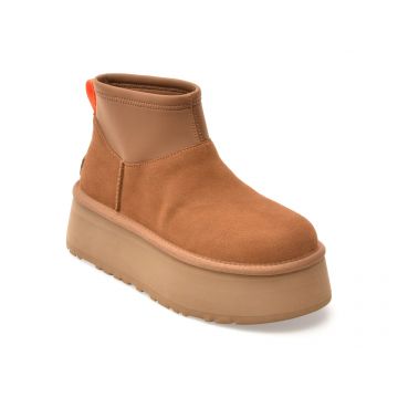 Ghete UGG maro, CLASSIC MINI DIPPER, din piele intoarsa