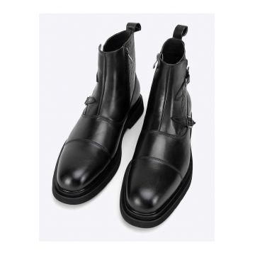 Botine barbatesti  piele naturala - insertii croco - negru - toc plat