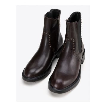 Botine dama -  piele naturala - nituri decorative - maro