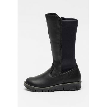 Cizme mid-calf de piele cu garnituri elastice