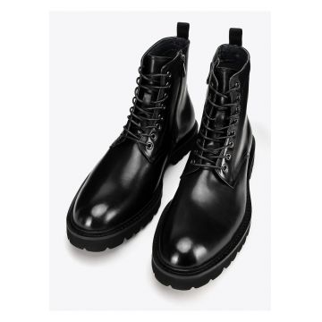 Ghete barbati  piele naturala - negru - cu sireturi