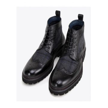 Ghete barbati -  piele naturala - talpa tip trapper - negru - elegant