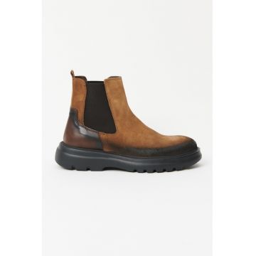 Ghete Chelsea de piele nabuc cu aspect patinat