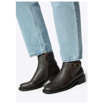 Ghete dama  Chelsea - cu lant decorativ - maro - piele naturala